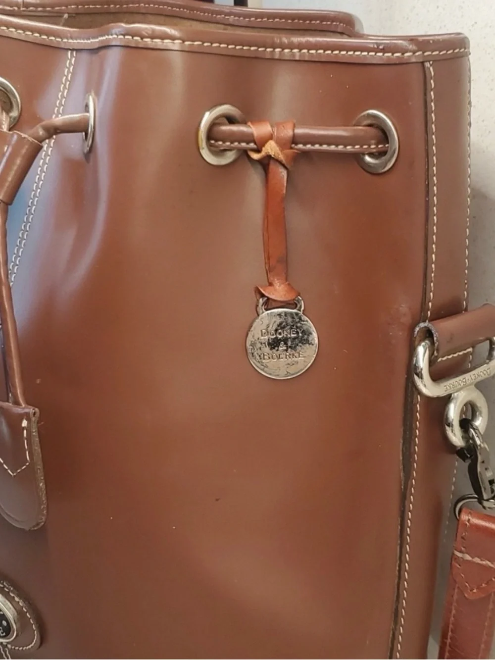 Dooney & Bourke Vintage Brown Smooth Wexford Leather Bucket Bag, Made in USA